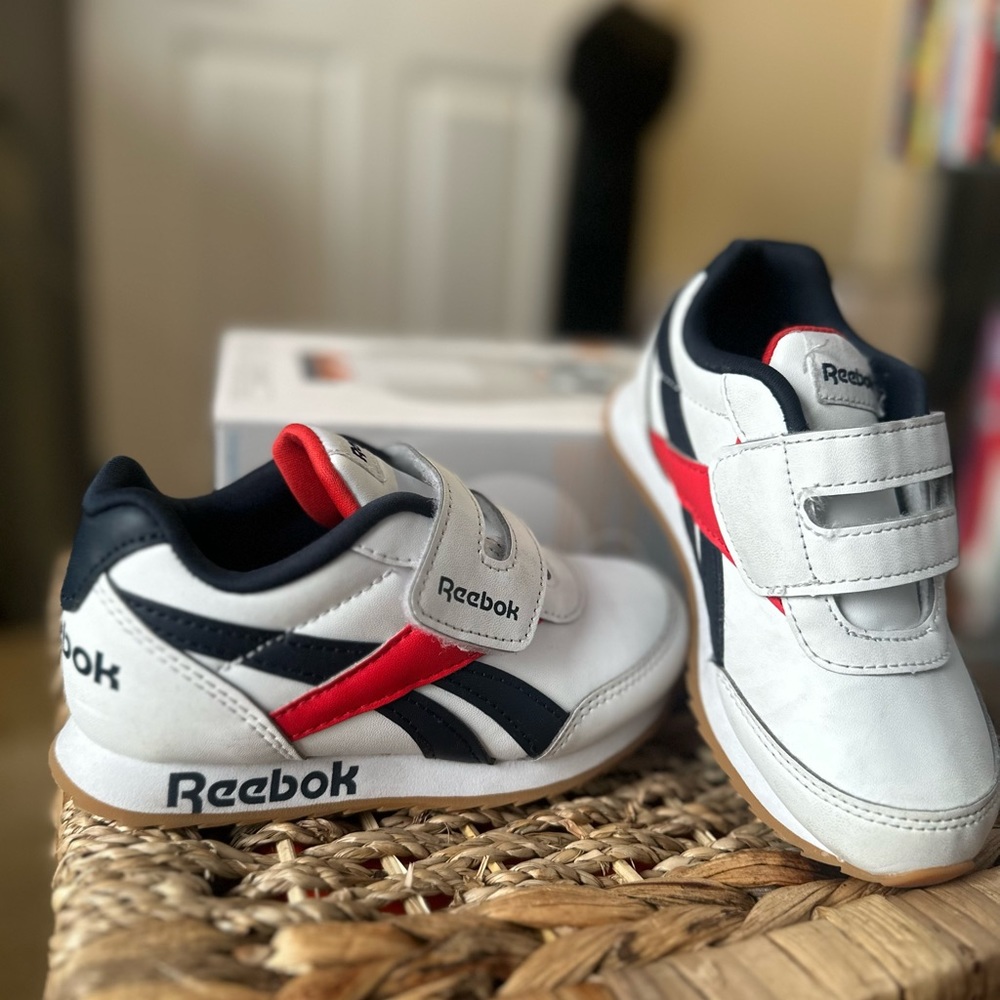 Reebok classic Velcro sneakers in toddler size 10, navy blue, red, white